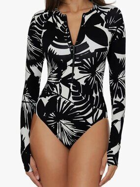 Trina Turk Lennox Swim & Spa Collection One Piece Rash Guard Swimsuit Medium NWT